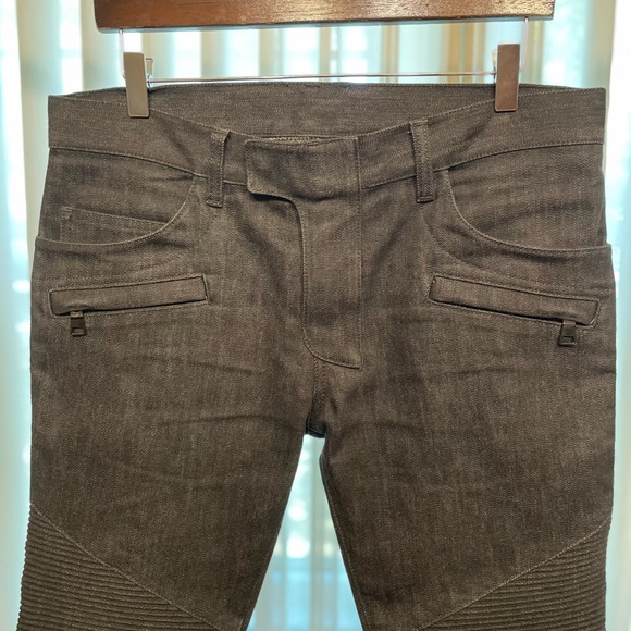 FW15 Black Balmain Biker Slim Stretch Denim Jean 33x32 - Picture 2 of 6
